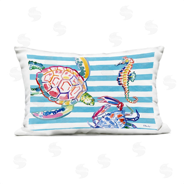 Stupell Industries Paul Brent | Brushed Sea Life On Stripes Printed Throw Pillow