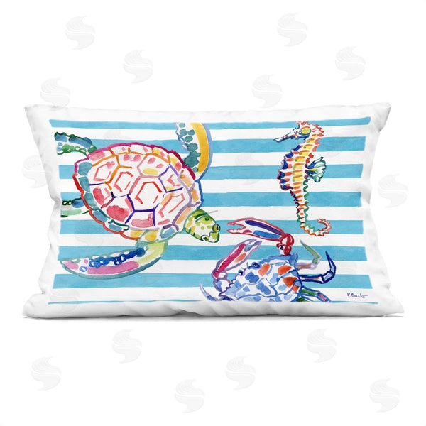 stupell industries Paul Brent | Brushed Sea Life on Stripes Printed Throw Pillow
