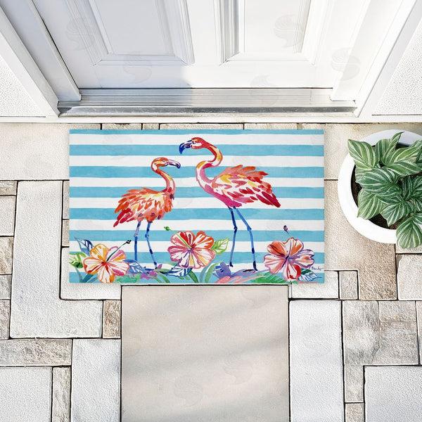 Stupell Industries Paul Brent | Brushstroke Flamingo Stripes Non-Woven Door Mat