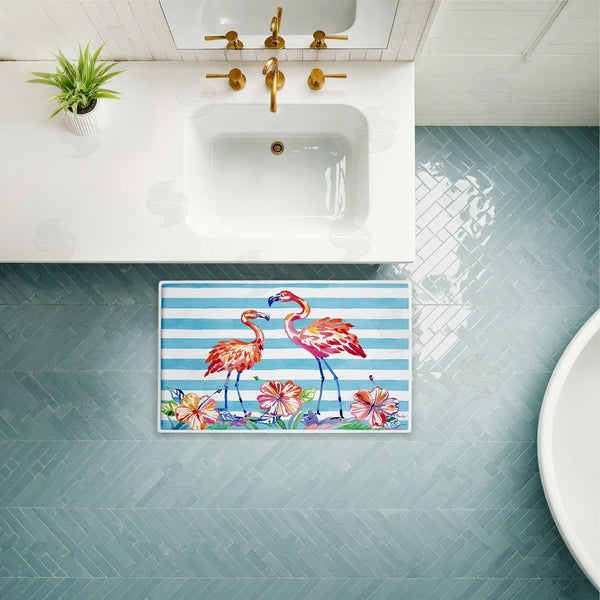 Stupell Industries Paul Brent | Brushstroke Flamingo Stripes Plush Bath Mat