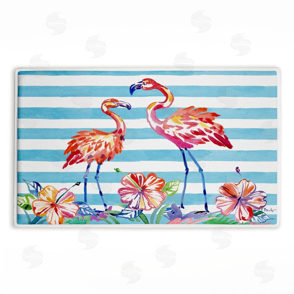stupell industries Paul Brent | Brushstroke Flamingo Stripes Plush Bath Mat