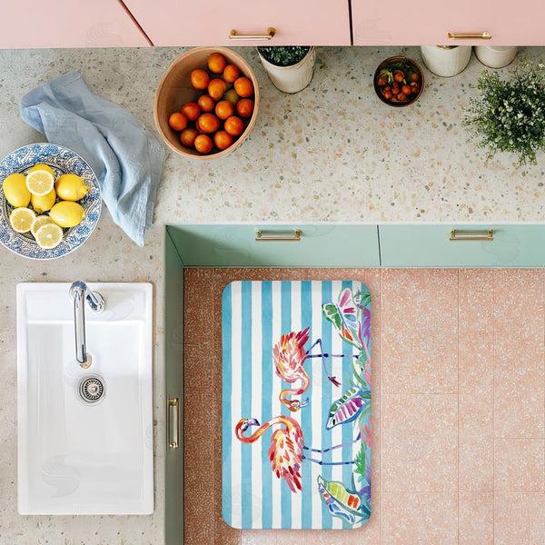 Stupell Industries Paul Brent | Brushstroke Flamingos On Stripes Anti-Fatigue Mat