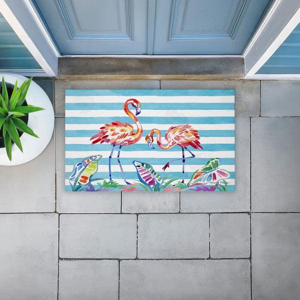 Stupell Industries Paul Brent | Brushstroke Flamingos On Stripes Non-Woven Door Mat