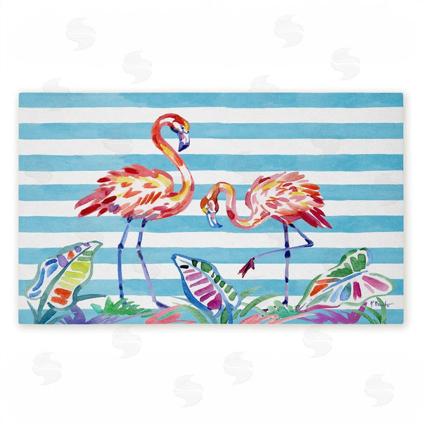 stupell industries Paul Brent | Brushstroke Flamingos on Stripes Non-Woven Door Mat