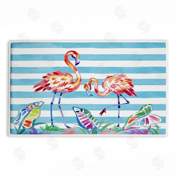 stupell industries Paul Brent | Brushstroke Flamingos on Stripes Plush Bath Mat