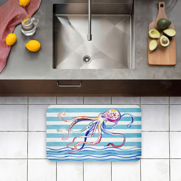 Stupell Industries Paul Brent | Brushstroke Octopus On Stripes Anti-Fatigue Mat