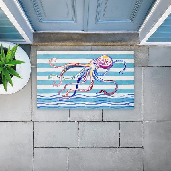 Stupell Industries Paul Brent | Brushstroke Octopus On Stripes Non-Woven Door Mat