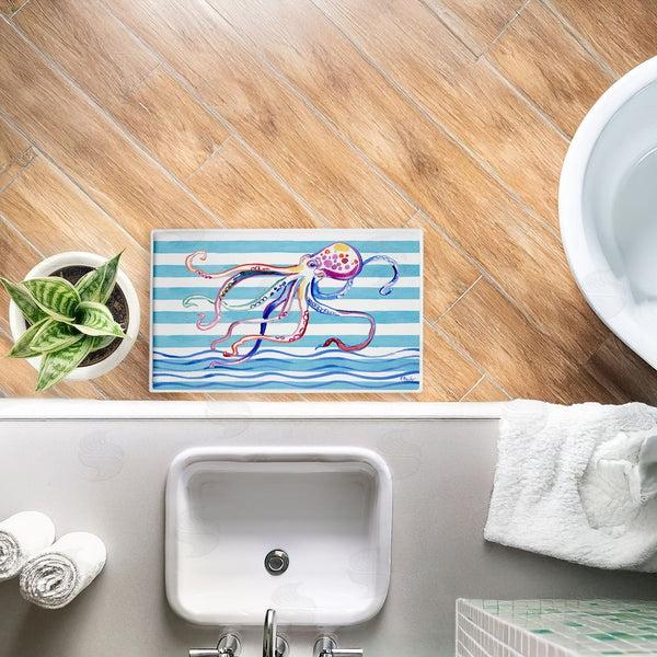 Stupell Industries Paul Brent | Brushstroke Octopus On Stripes Plush Bath Mat