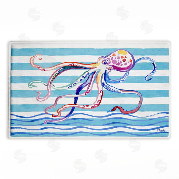stupell industries Paul Brent | Brushstroke Octopus on Stripes Plush Bath Mat