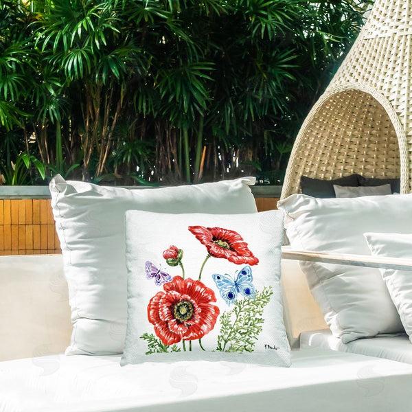 Stupell Industries Paul Brent | Brushstroke Poppies & Butterflies Printed Throw Pillow