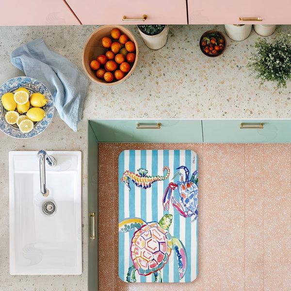 Stupell Industries Paul Brent | Brushstroke Sea Life On Stripes Anti-Fatigue Mat