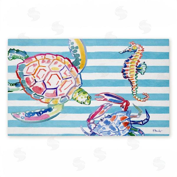 stupell industries Paul Brent | Brushstroke Sea Life on Stripes Non-Woven Door Mat