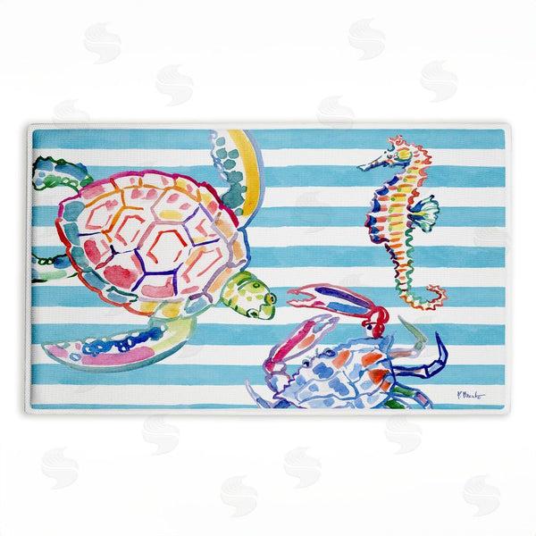 stupell industries Paul Brent | Brushstroke Sea Life on Stripes Plush Bath Mat