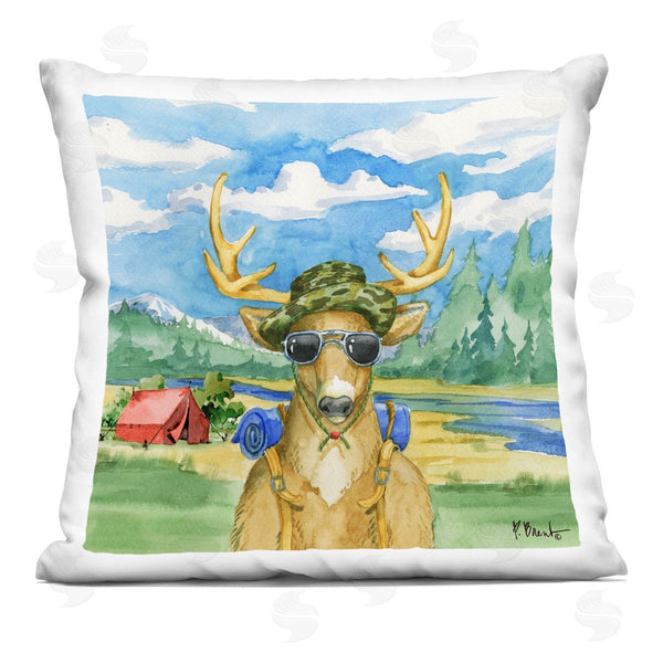 stupell industries Paul Brent | Camping Gear Deer Nature Pitched Tent Printed Throw Pillow