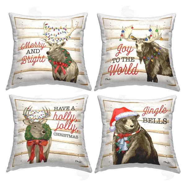stupell industries Paul Brent | Christmas Phrases Woodland Animals Printed Throw Pillow Set