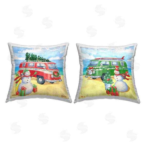 Stupell Industries Paul Brent | Coastal Christmas Beach Snowman Printed Throw Pillow Set