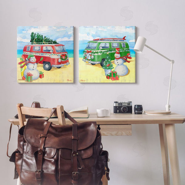 Stupell Industries Paul Brent | Coastal Christmas Holiday Beach Snowmen Wall Art