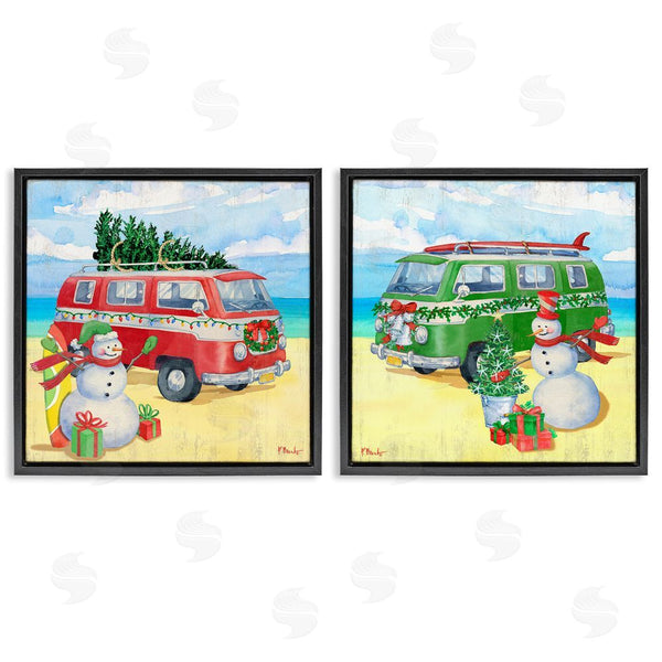 Stupell Industries Paul Brent | Coastal Christmas Holiday Beach Snowmen Wall Art