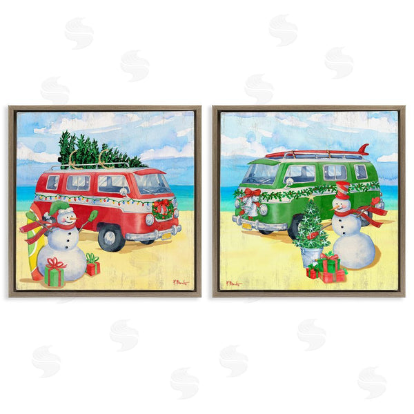 Stupell Industries Paul Brent | Coastal Christmas Holiday Beach Snowmen Wall Art