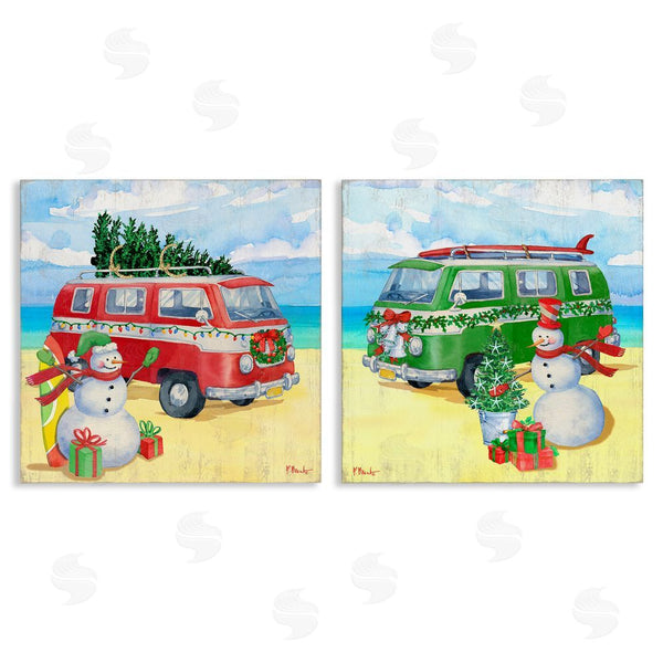 stupell industries Paul Brent | Coastal Christmas Holiday Beach Snowmen Wall Art