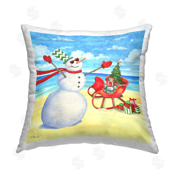 stupell industries Paul Brent | Coastal Christmas Snowman Printed Throw Pillow