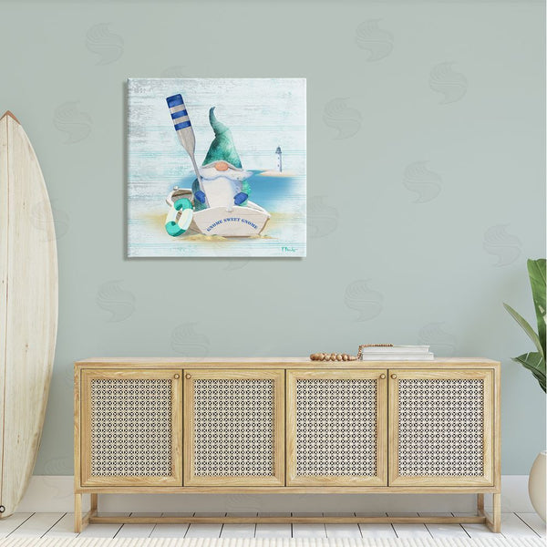 Stupell Industries Paul Brent | Coastal Gnome Blue Row Boat Wall Art
