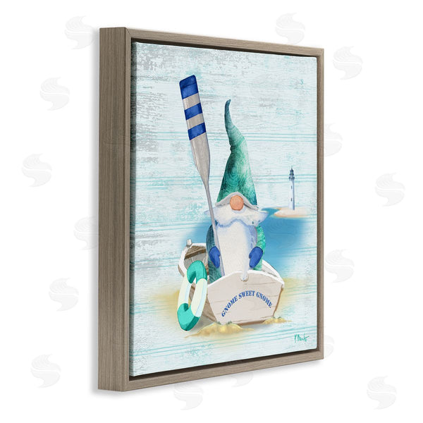 Stupell Industries Paul Brent | Coastal Gnome Blue Row Boat Wall Art