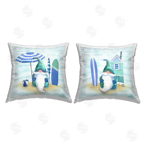 Stupell Industries Paul Brent | Coastal Surfing Nautical Gnomes Printed Throw Pillow Set