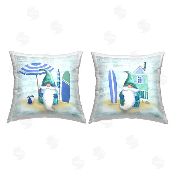 stupell industries Paul Brent | Coastal Surfing Nautical Gnomes Printed Throw Pillow Set