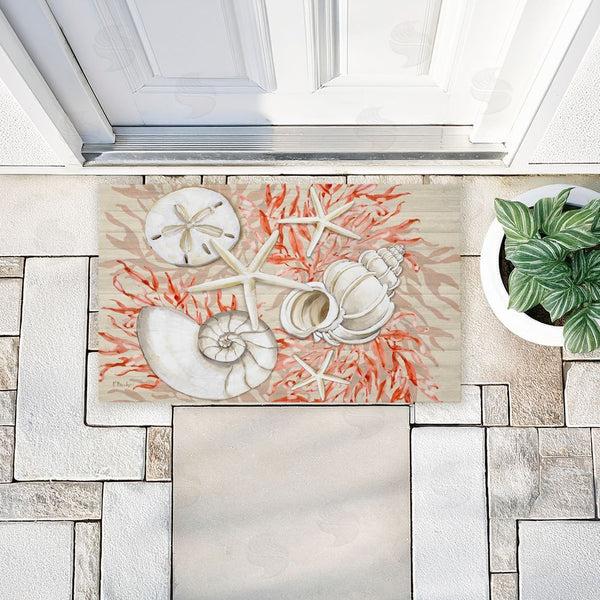 Stupell Industries Paul Brent | Coral & White Shells Non-Woven Door Mat