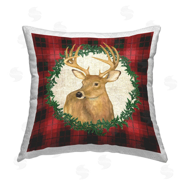 Stupell Industries Paul Brent | Deer On Plaid & Wreath Printed Throw Pillow