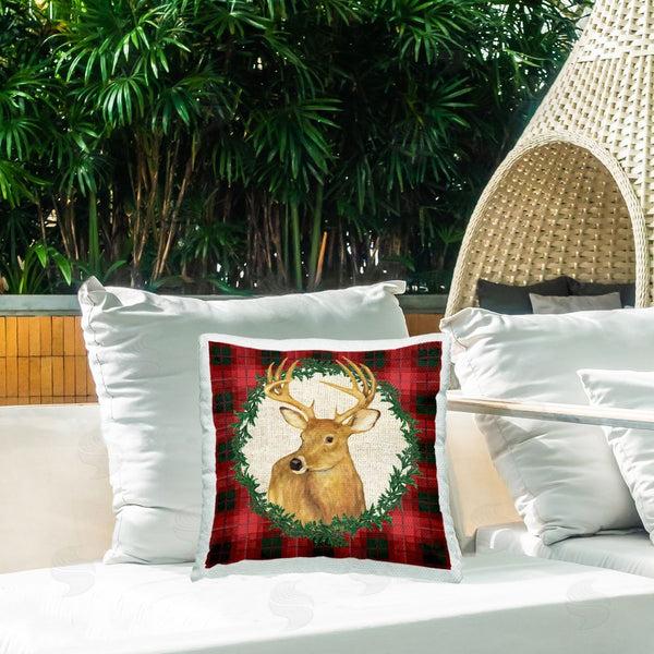 Stupell Industries Paul Brent | Deer On Plaid & Wreath Printed Throw Pillow
