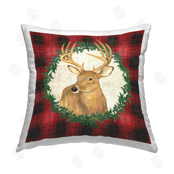 stupell industries Paul Brent | Deer on Plaid & Wreath Printed Throw Pillow