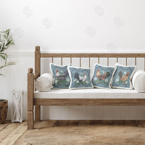 Stupell Industries Paul Brent | Fern & Daisy Roosters Printed Throw Pillow Set