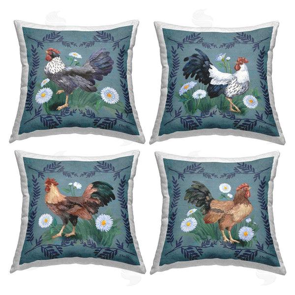 Stupell Industries Paul Brent | Fern & Daisy Roosters Printed Throw Pillow Set