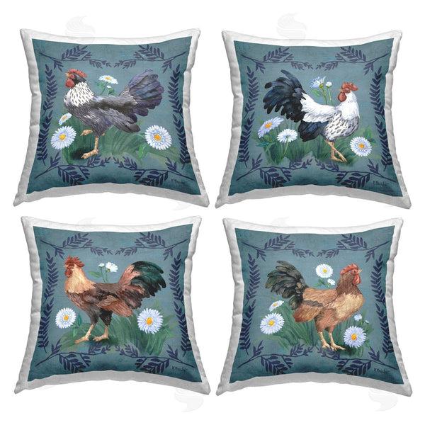 stupell industries Paul Brent | Fern & Daisy Roosters Printed Throw Pillow Set