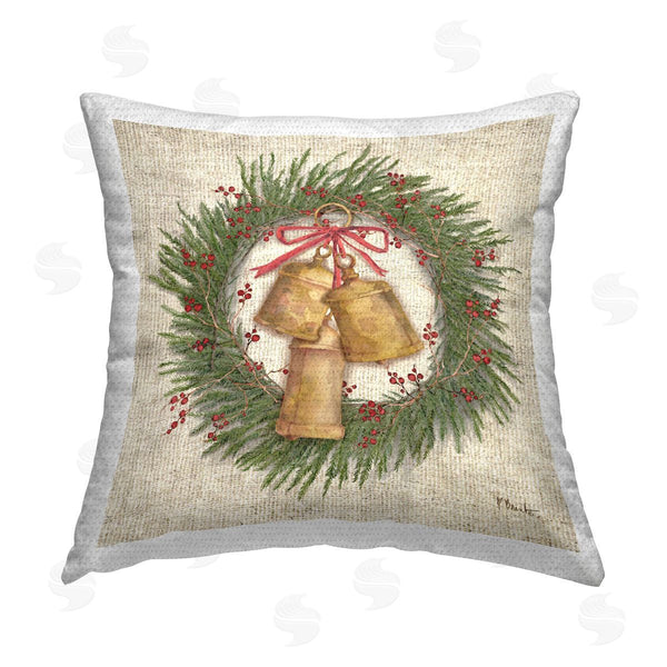 Stupell Industries Paul Brent | Festive Bells Wreath Printed Throw Pillow