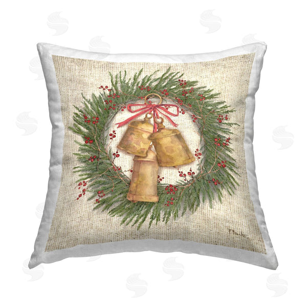 stupell industries Paul Brent | Festive Bells Wreath Printed Throw Pillow