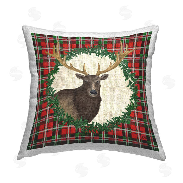 Stupell Industries Paul Brent | Festive Plaid Elk Printed Throw Pillow