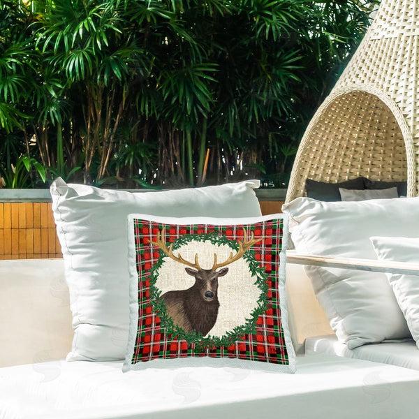 Stupell Industries Paul Brent | Festive Plaid Elk Printed Throw Pillow