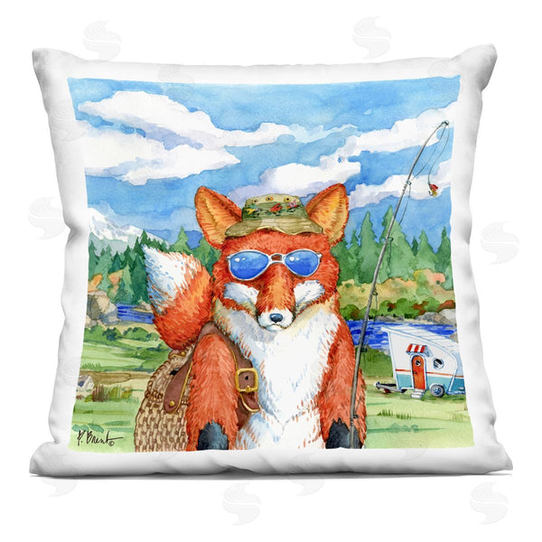 stupell industries Paul Brent | Fisherman Fox Wildlife Camping Landscape Printed Throw Pillow