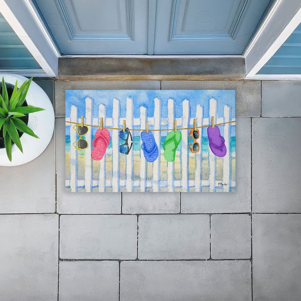 Stupell Industries Paul Brent | Flip Flop Clothesline Beach Non-Woven Door Mat