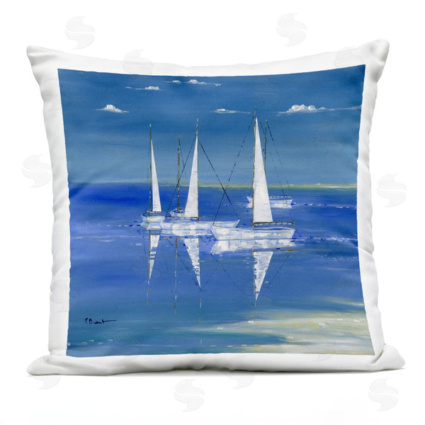 Stupell Industries Paul Brent | Floating Sailboats Blue Ocean View Printed Throw Pillow