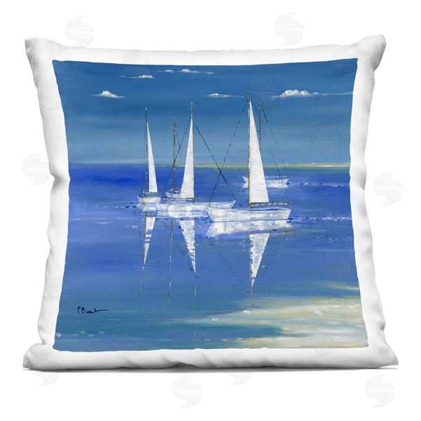 stupell industries Paul Brent | Floating Sailboats Blue Ocean View Printed Throw Pillow
