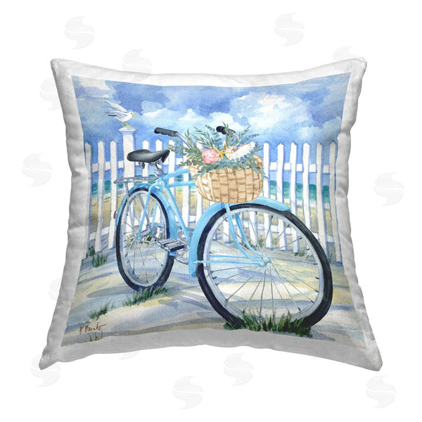 stupell industries Paul Brent | Floral Beach Bicycle Printed Throw Pillow
