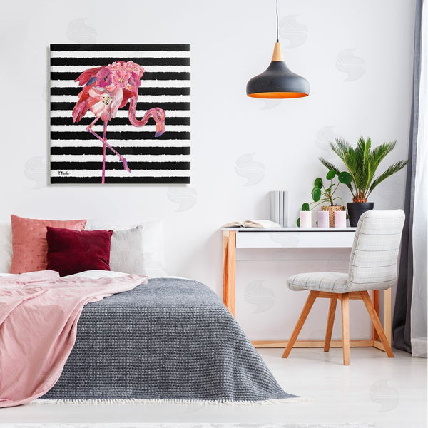 Stupell Industries Paul Brent | Floral Stripes Flamingo Bird Wall Art
