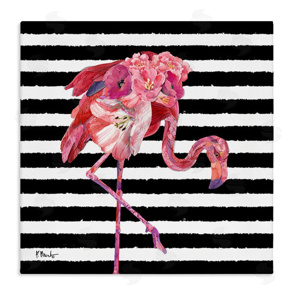 stupell industries Paul Brent | Floral Stripes Flamingo Bird Wall Art