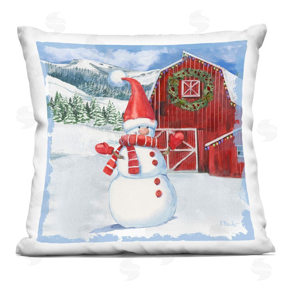 stupell industries Paul Brent | Frosty Barn & Snowman Printed Throw Pillow