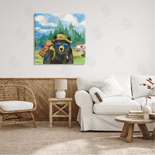 Stupell Industries Paul Brent | Happy Camper Black Beer Hiker Wall Art