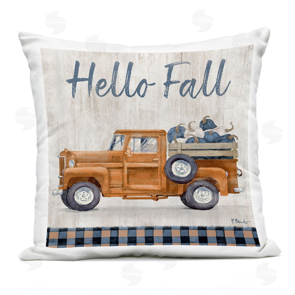 Stupell Industries Paul Brent | Hello Fall Pumpkin Truckload Rustic Tartan Printed Throw Pillow